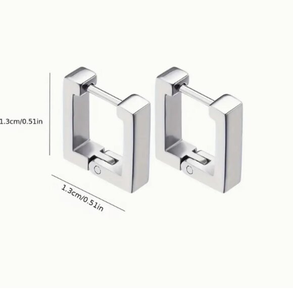 Silver Stainless Steel Square Hoops - New - Clicker back closure - Picture 2 of 2